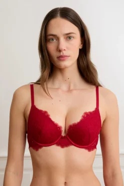 ETAM Sujetadores De Encaje|Sujetadores Sexy|Sujetador N.2 - Push-up de encaje ROJO