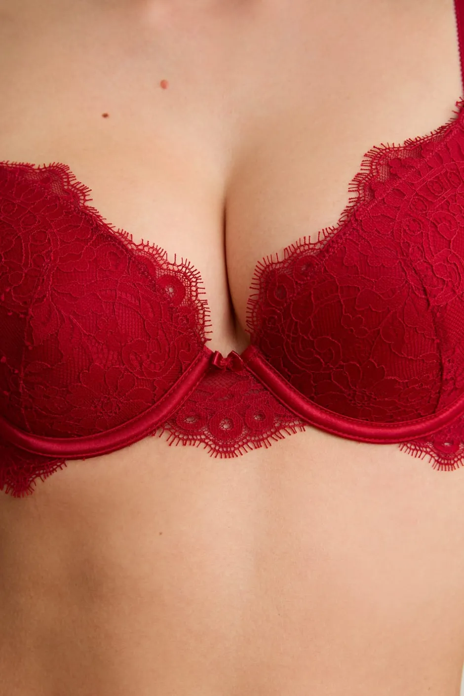 ETAM Sujetadores De Encaje|Sujetadores Sexy|Sujetador N.2 - Push-up de encaje ROJO