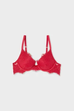 ETAM Sujetadores De Encaje|Sujetadores Sexy|Sujetador N.2 - Push-up de encaje ROJO