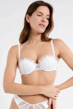 ETAM Sujetadores De Encaje|Sujetadores Sexy|Sujetador push up balconnet de encaje y satén BLANCO