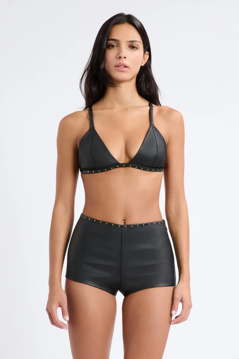 ETAM Sujetadores Sexy|Triángulo|Sujetador triangular de cuero NEGRO