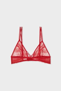 ETAM Sujetadores De Encaje|Sujetadores Sexy|Sujetador triangular de encaje con tirantes dobles ROJO