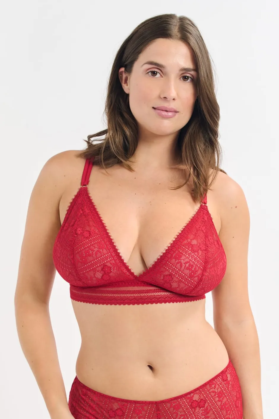 ETAM Sujetadores De Encaje|Sujetadores Talla Grande: Copas D-G|Sujetador triangular de encaje ROJO