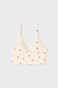 ETAM Triángulo|Sin Aro|Sujetador triangular de microfibra y encaje con estampado de besos IMP FOND ROSA