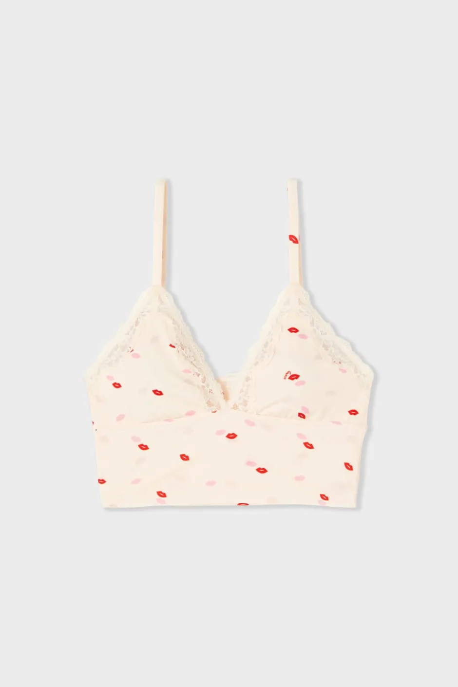ETAM Triángulo|Sin Aro|Sujetador triangular de microfibra y encaje con estampado de besos IMP FOND ROSA