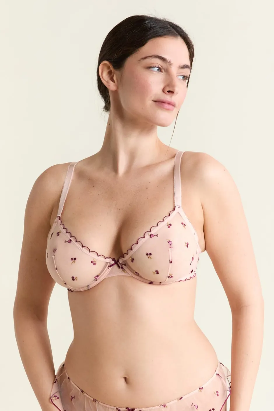 ETAM Sujetadores Talla Grande: Copas D-G|Sujetadores Sexy|Sujetador triangular de tul con estampado BLUSH