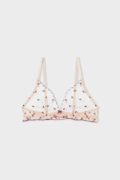 ETAM Sujetadores Sexy|Triángulo|Sujetador triangular de tul con motivos bordados rosa nude