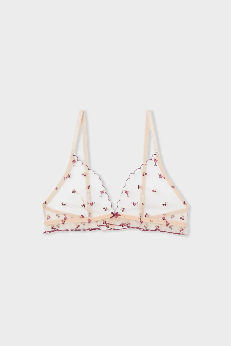 ETAM Sujetadores Sexy|Triángulo|Sujetador triangular de tul con motivos bordados rosa nude