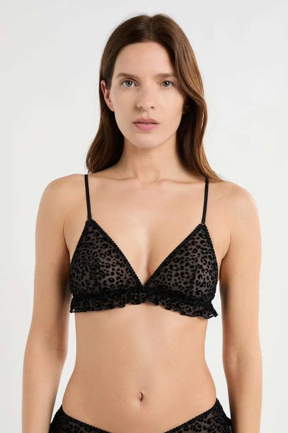 ETAM Sujetadores Sexy|Triángulo|Sujetador triangular de tul con estampado de leopardo NEGRO