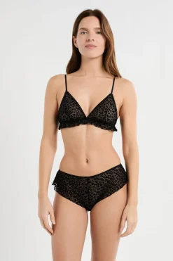 ETAM Sujetadores Sexy|Triángulo|Sujetador triangular de tul con estampado de leopardo NEGRO