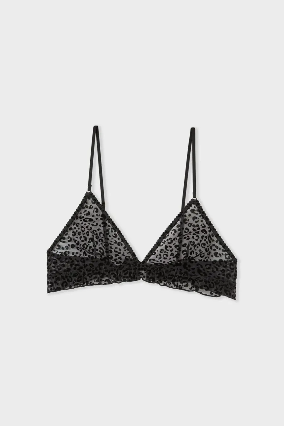 ETAM Sujetadores Sexy|Triángulo|Sujetador triangular de tul con estampado de leopardo NEGRO