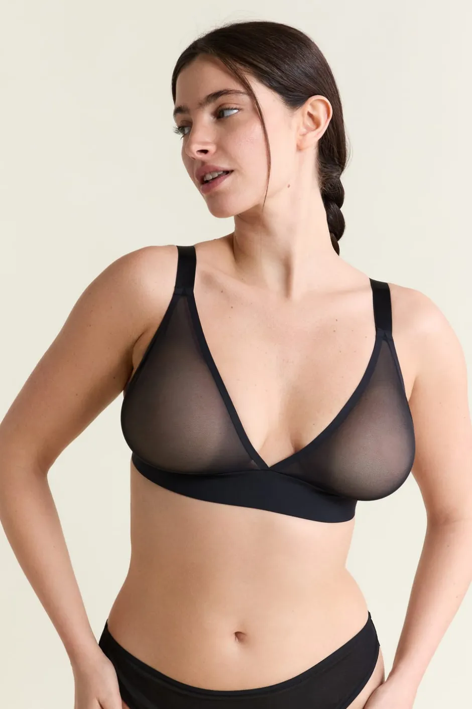 ETAM Sujetadores Talla Grande: Copas D-G|Sujetadores Invisibles|Sujetador triangular sin aros NEGRO