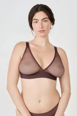 ETAM Lencería De Novia|Sujetadores Talla Grande: Copas D-G|Sujetador triángulo sin aros de tull CHOCOLATE