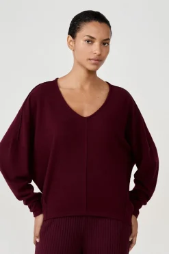 ETAM Homewear|Ponchos, Sudaderas Y Chaquetas|Suéter cuello en V BURDEOS GRANATE