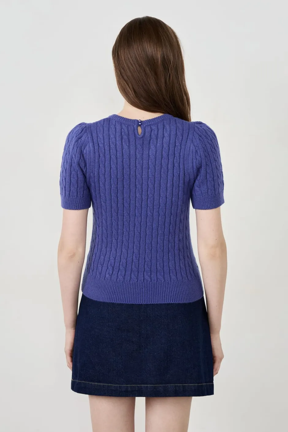 ETAM Fantasía|Cuello Redondo|Suéter de manga corta con diseño trenzado AZUL ROYAL