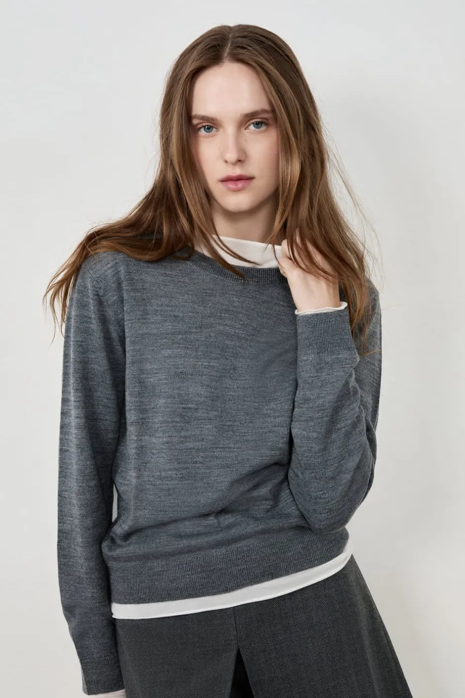 ETAM Básicos|Cuello Redondo|Suéter de manga larga de lana GRIS
