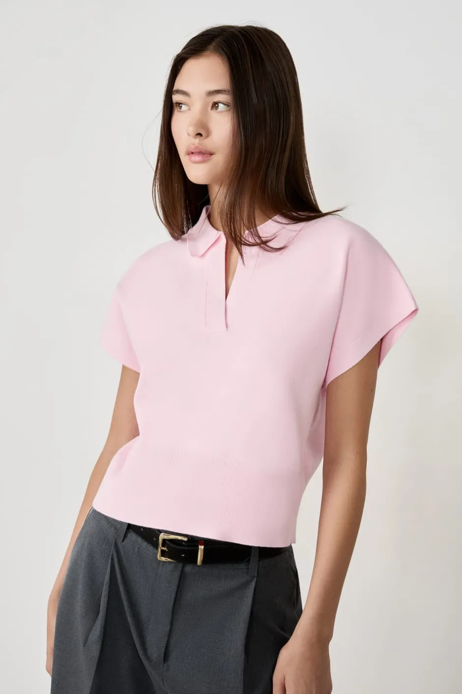 ETAM Cuello En V|Sin Mangas|Suéter sin mangas cuello Polo ROSA EMPOLVADOS