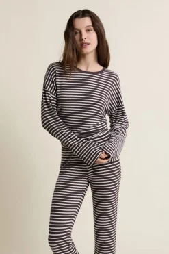 ETAM Homewear|Los Pijamas Más Responsables|Sweatshirt de pyjama à rayures CHOCOLAT