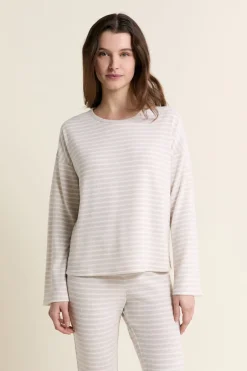 ETAM Homewear|Los Pijamas Más Responsables|Sweatshirt de pyjama à rayures BEIGE