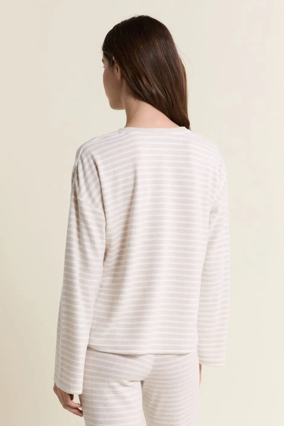 ETAM Homewear|Los Pijamas Más Responsables|Sweatshirt de pyjama à rayures BEIGE