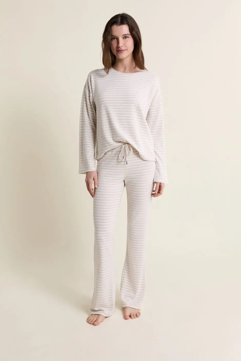 ETAM Homewear|Los Pijamas Más Responsables|Sweatshirt de pyjama à rayures BEIGE