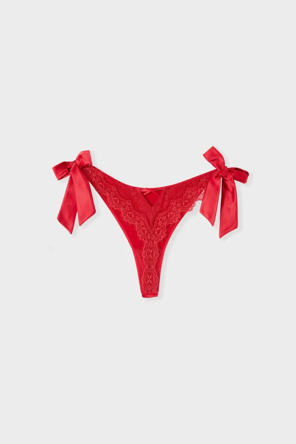 ETAM Braguitas Encaje|Tanga Brasileño|Tanga bordado con lazos CARDINAL