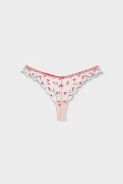 ETAM Tanga Brasileño|Braguitas Party|Tanga con bordado ROSA EMPOLVADO