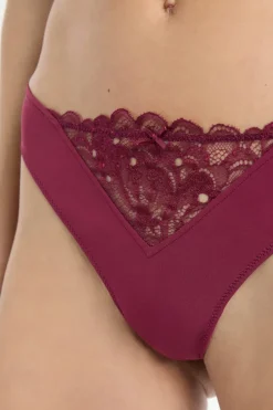 ETAM Braguitas Encaje|Tanga Brasileño|Tanga con detalles de encaje BURDEOS GRANATE