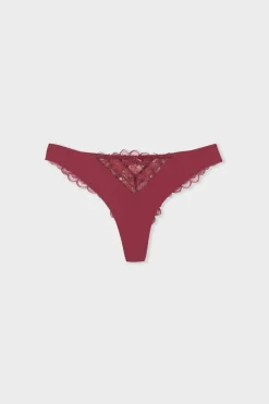 ETAM Braguitas Encaje|Tanga Brasileño|Tanga con detalles de encaje BURDEOS GRANATE