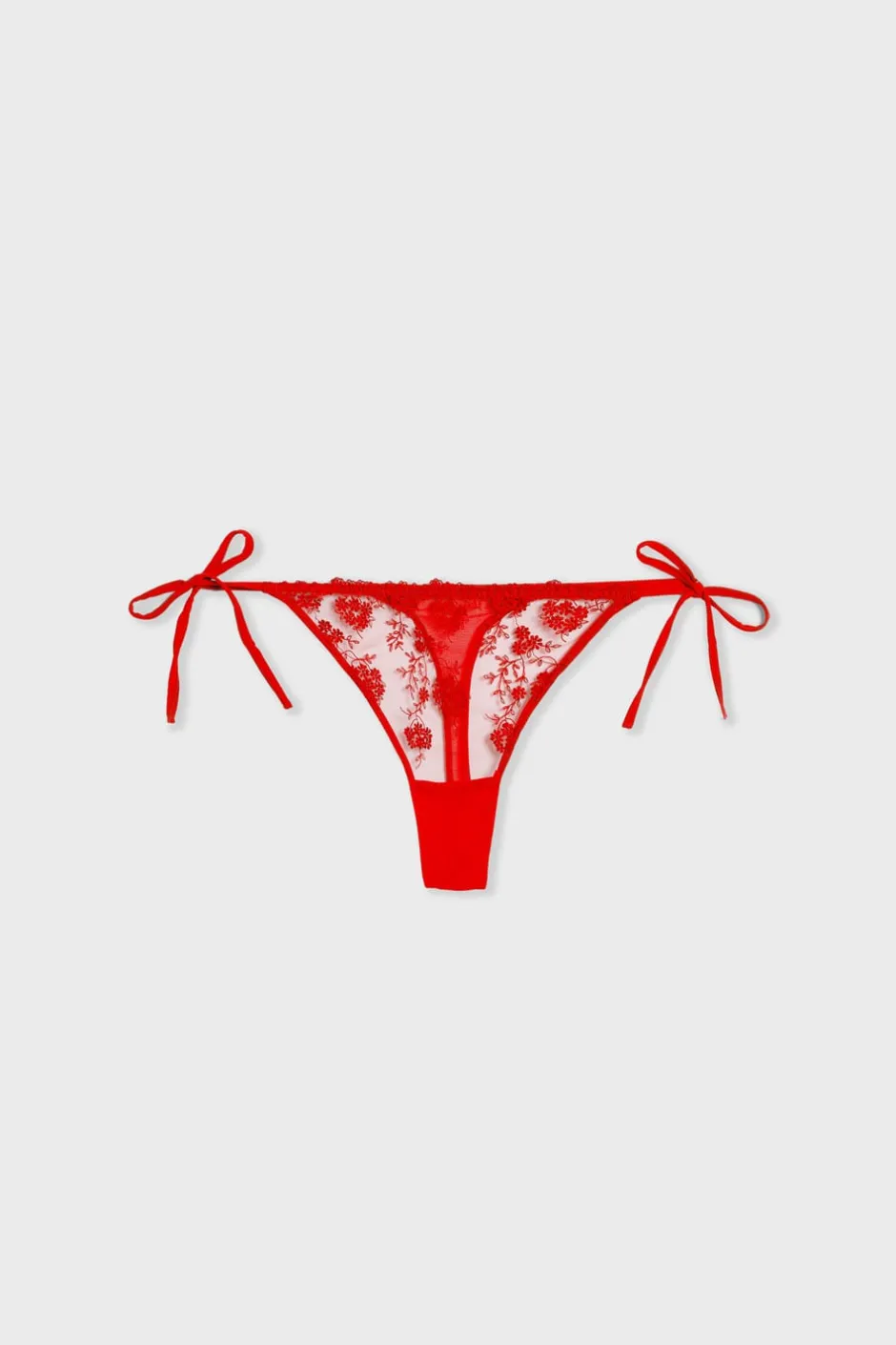 ETAM Braguitas Sexy|Tanga|Tanga con lazo en tul bordado ROJO