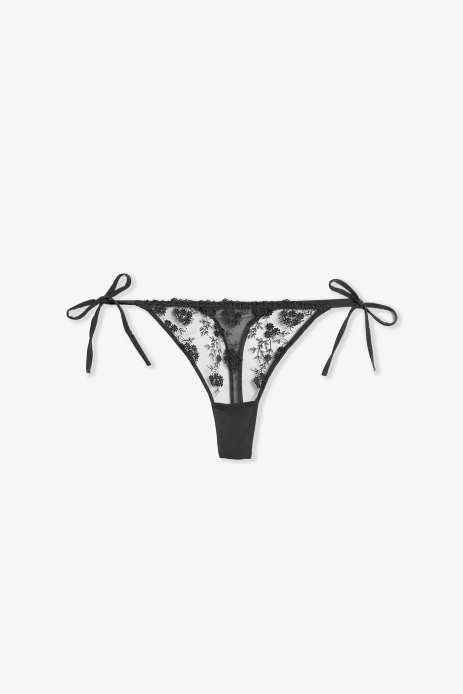 ETAM Braguitas Sexy|Tanga|Tanga con lazo en tul bordado NEGRO
