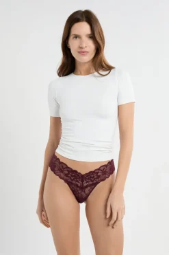 ETAM Braguitas Encaje|Tanga Brasileño|Tanga de encaje MORADO