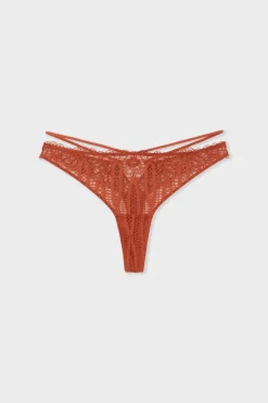 ETAM Tanga|Braguitas Encaje|Tanga de encaje MARRÓN