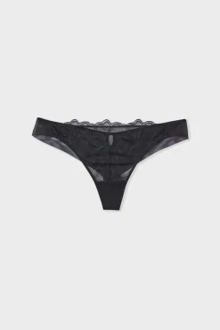 ETAM Braguitas Encaje|Tanga Brasileño|Tanga de encaje NEGRO