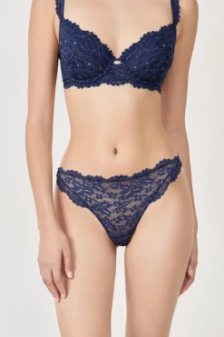 ETAM Braguitas Encaje|Tanga Brasileño|Tanga de encaje AZUL NOCHE