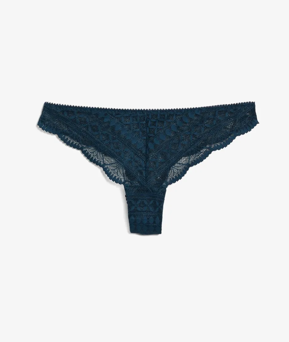 ETAM Tanga Brasileño|Braguitas Encaje|Tanga de encaje AZUL TINTA