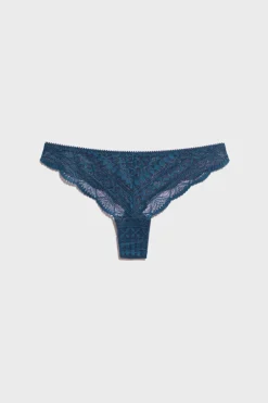 ETAM Tanga Brasileño|Braguitas Encaje|Tanga de encaje AZUL TINTA