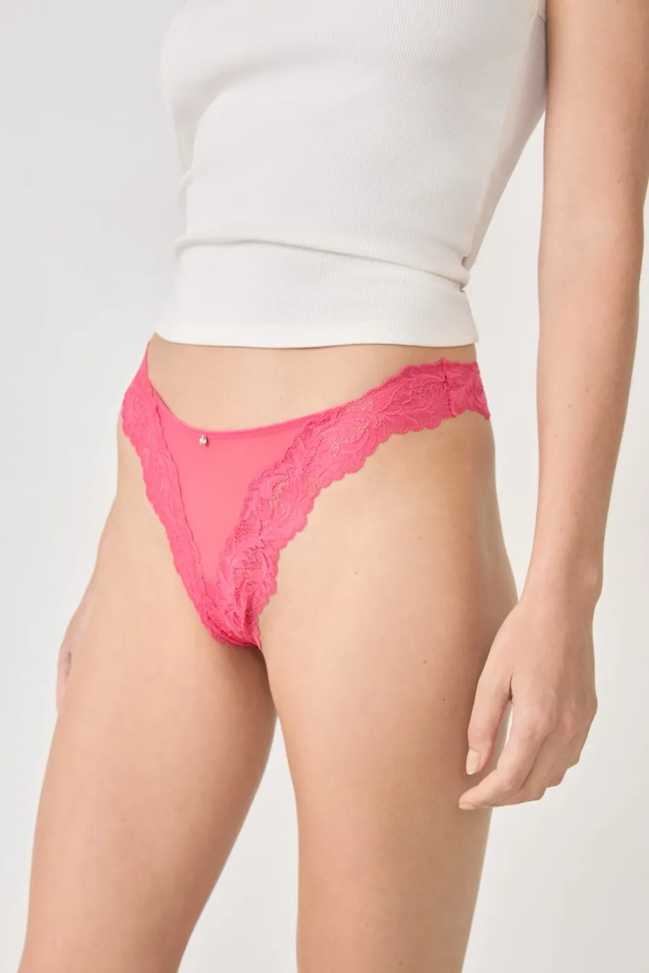ETAM Braguitas Encaje|Tanga Brasileño|Tanga de encaje ROSA CHICLE