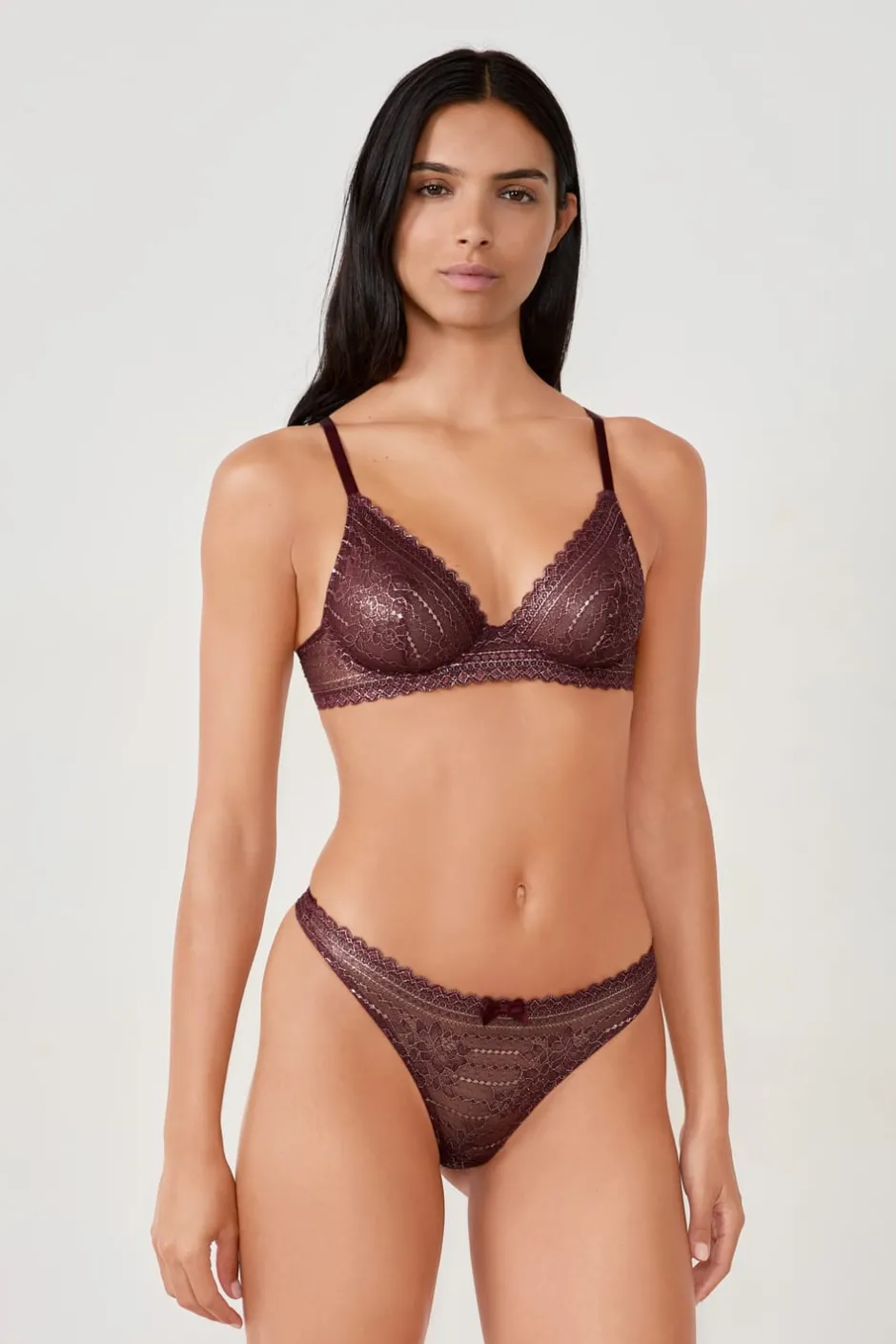 ETAM Braguitas Encaje|Tanga Brasileño|Tanga de encaje con hilo brillante BURDEOS GRANATE