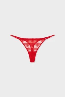 ETAM Tanga|Tanga de encaje con motivos de corazones ROJO