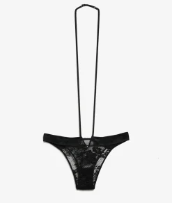 ETAM Tanga Brasileño|Braguitas Encaje|Tanga de encaje francés NEGRO