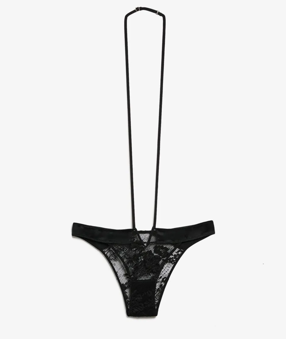 ETAM Tanga Brasileño|Braguitas Encaje|Tanga de encaje francés NEGRO