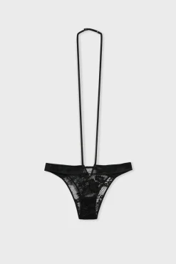 ETAM Tanga Brasileño|Braguitas Encaje|Tanga de encaje francés NEGRO