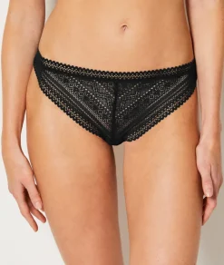 ETAM Tanga Brasileño|Braguitas Encaje|Tanga de encaje gráfico NEGRO