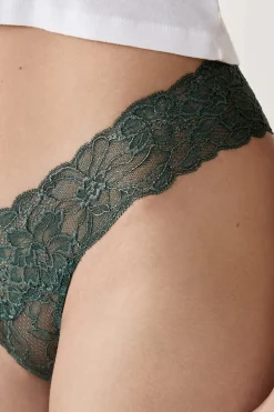 ETAM Braguitas Encaje|Tanga Brasileño|Tanga de encaje tejido brillante VERDE ABETO