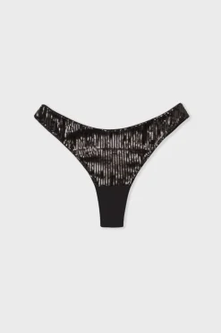 ETAM Braguitas Sexy|Tanga Brasileño|Tanga de lentejuelas NEGRO