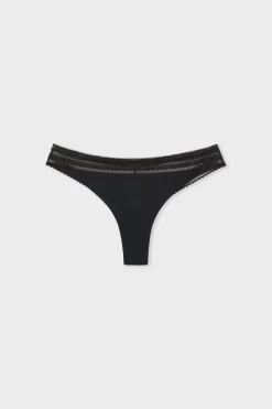 ETAM Braguitas Invisibles|Tanga Brasileño|Tanga de microfibra NEGRO