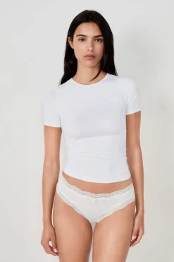 ETAM Tanga Brasileño|Braguitas Party|Tanga de microfibra con borde de encaje BLANCO