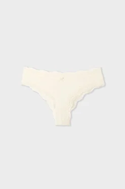 ETAM Tanga Brasileño|Braguitas Party|Tanga de microfibra con borde de encaje BLANCO