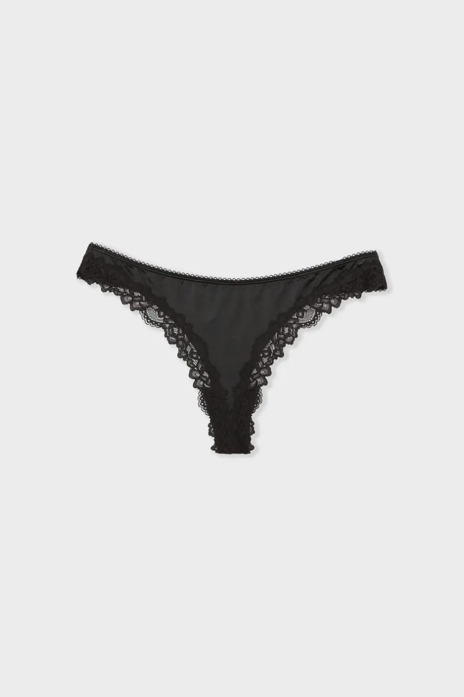 ETAM Tanga|Braguitas Party|Tanga de microfibra con detalles de encaje NEGRO